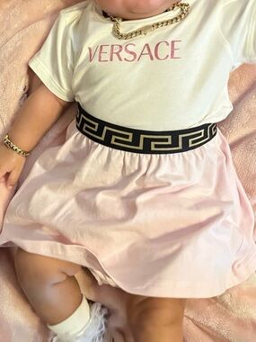 Versace Pink Baby Skirt with Black Greek Key Waistband